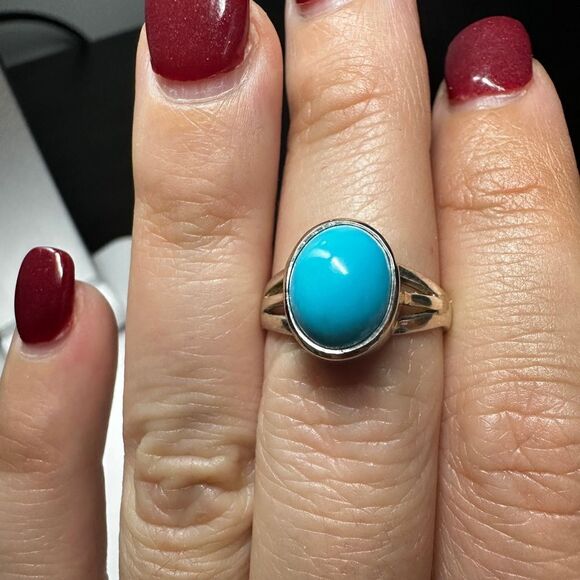 Genuine 3ct cabochon turquoise solitaire in solid sterling silver ring! - Picture 4 of 6